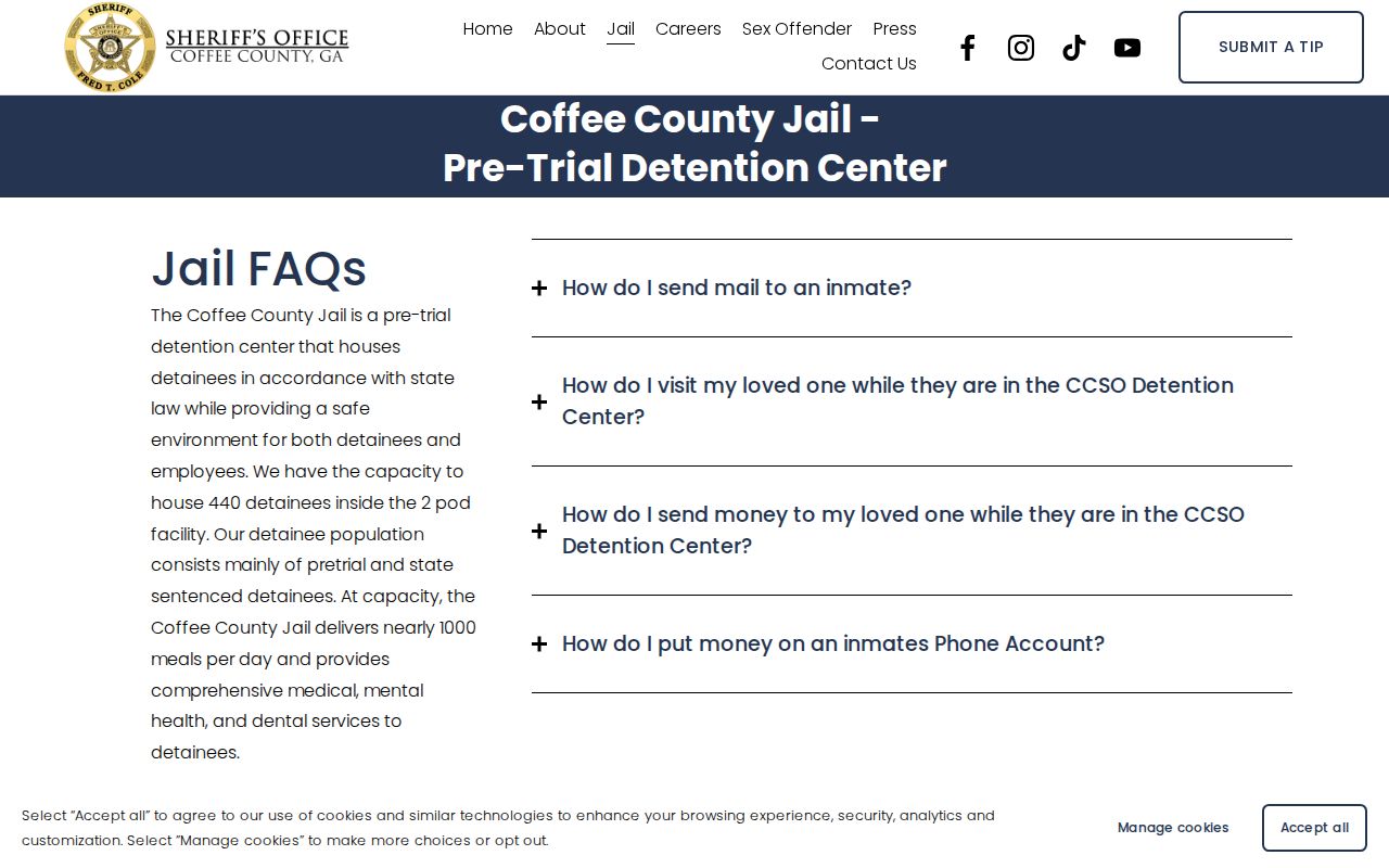 Coffee County Jail release document and mail rules