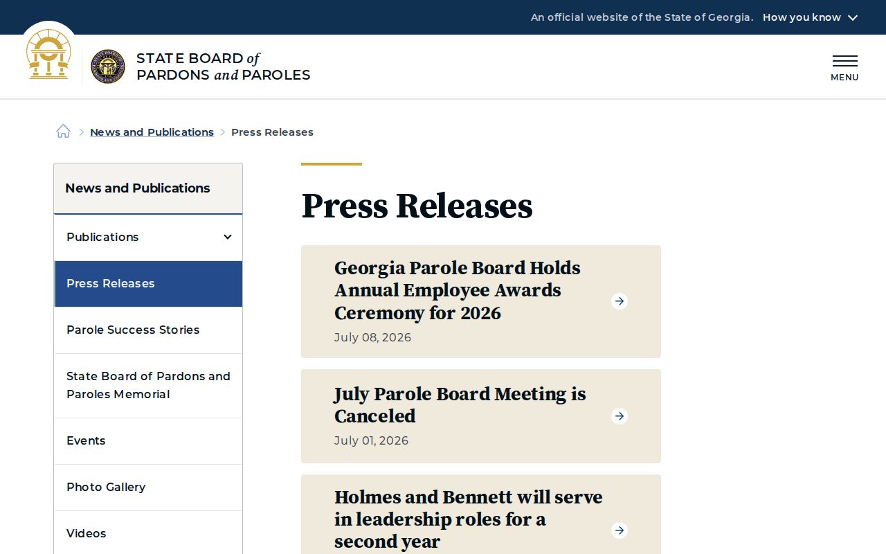 Georgia Parole Board meeting notices for Coffee County parole research