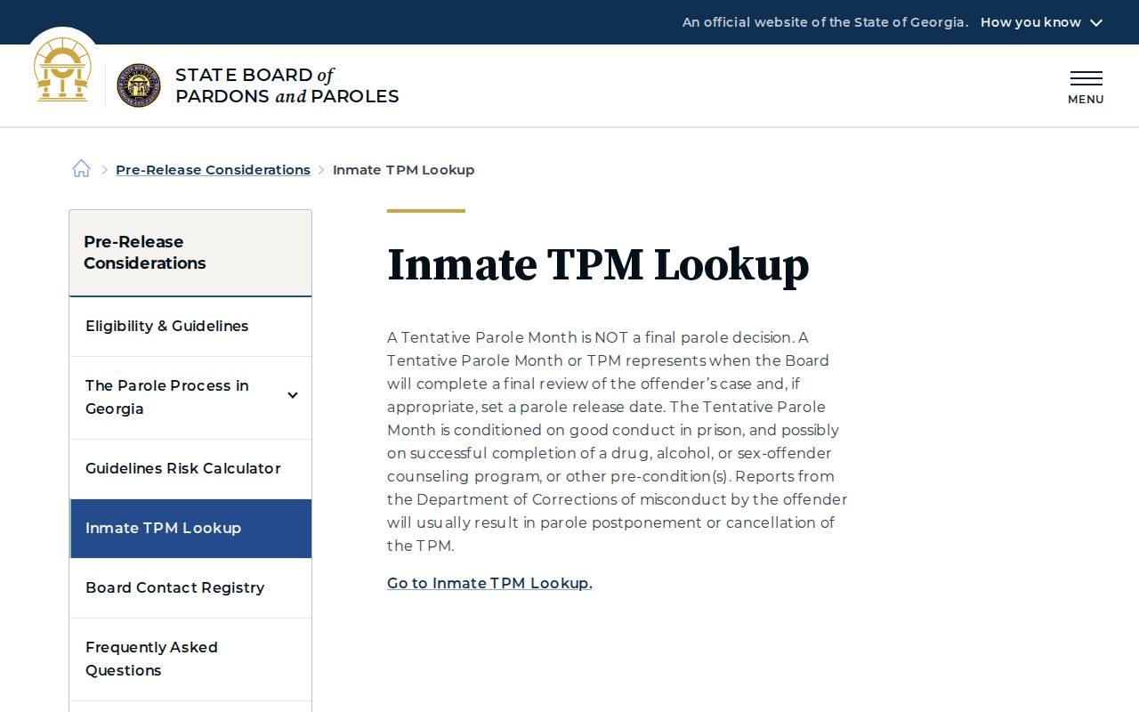 Georgia TPM explanation for Coffee County parole release records