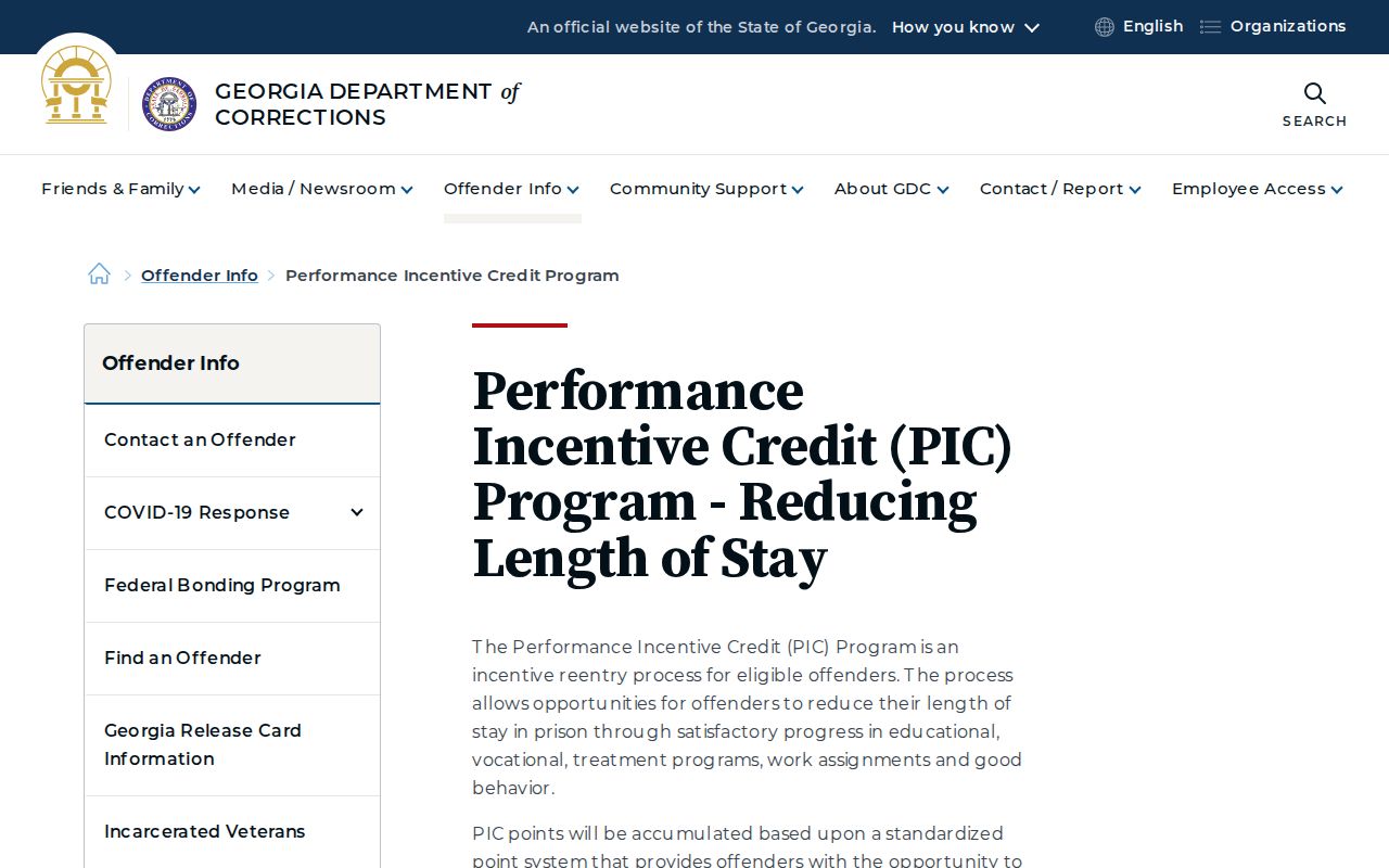 Georgia performance credit information for Coffee County state-prison release dates