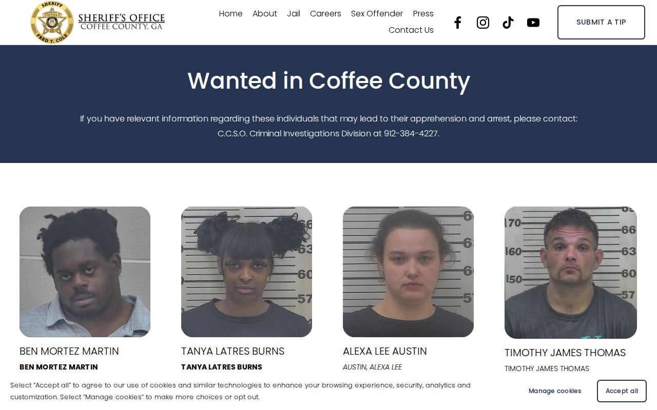 Coffee County active warrant records used with released inmate mugshot research