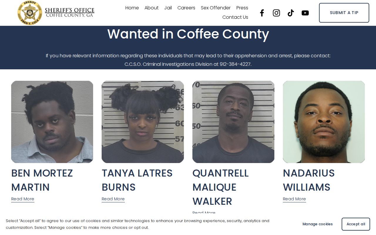 Coffee County wanted and resolved photo records for released inmate research